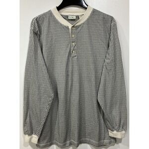 LL Bean Men's Henley Shirt Black White Pattern Large Tall Made in Jamaica Y2K